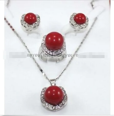 

fast shippingRed South Sea Shell Pearl Earring / Ring / Necklace Pendant Set AAA