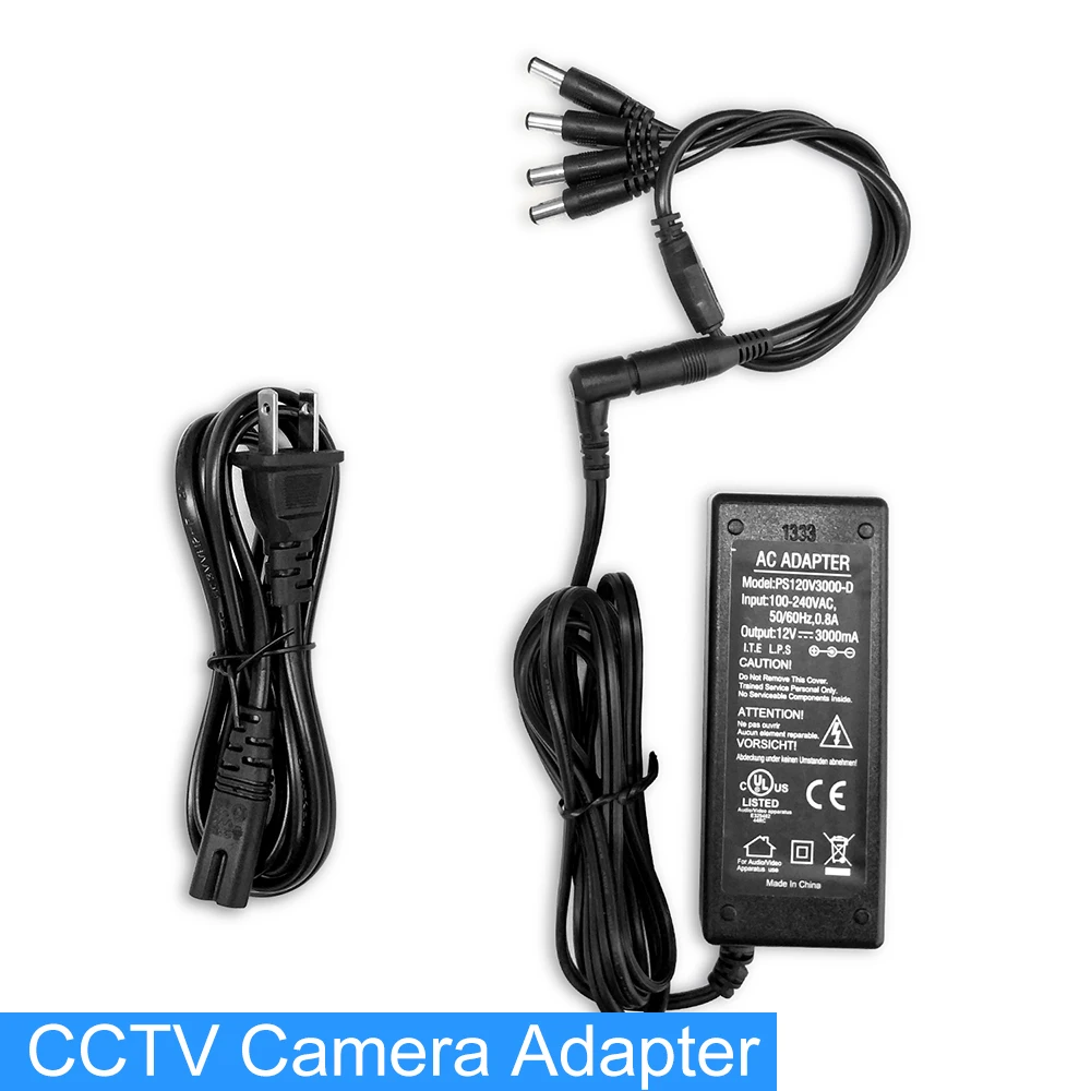 

1 Split 4 US plug CCTV Camera Power Supply Cable 12V 3A Power Adapter for Security System High Quality for 4 IP Cameras