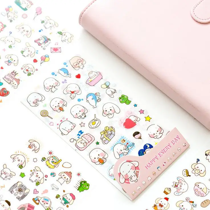 

6 pcs/set Big Ears Happy Dogs Stickers Diary Sticker Scrapbook Decoration PVC Stationery Stickers