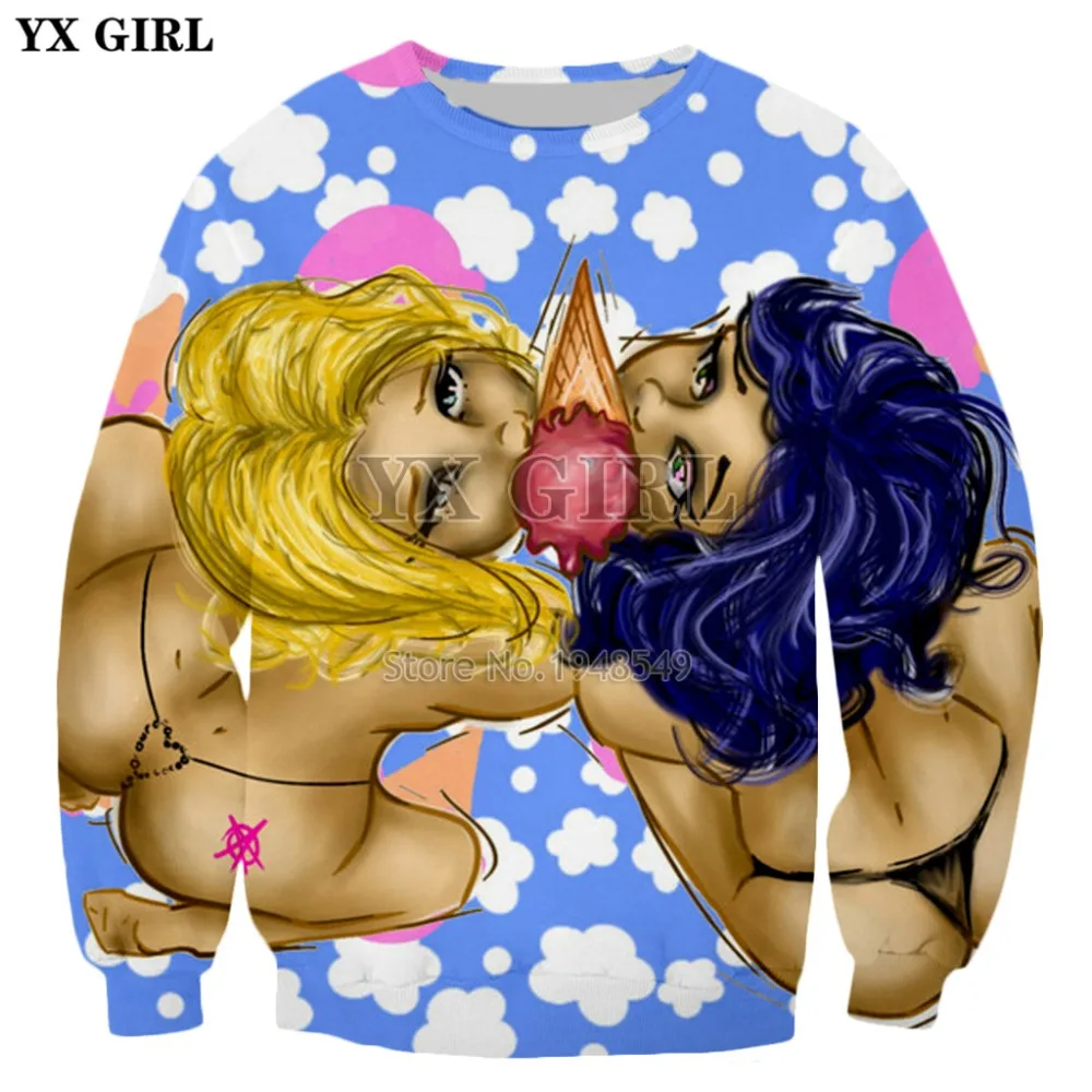 

YX GIRL 2018 NEW popular Sexy pizza cats summer ice cream Sweatshirt Anime 3d Print Men's women's casual O-Neck pullover WZ-5