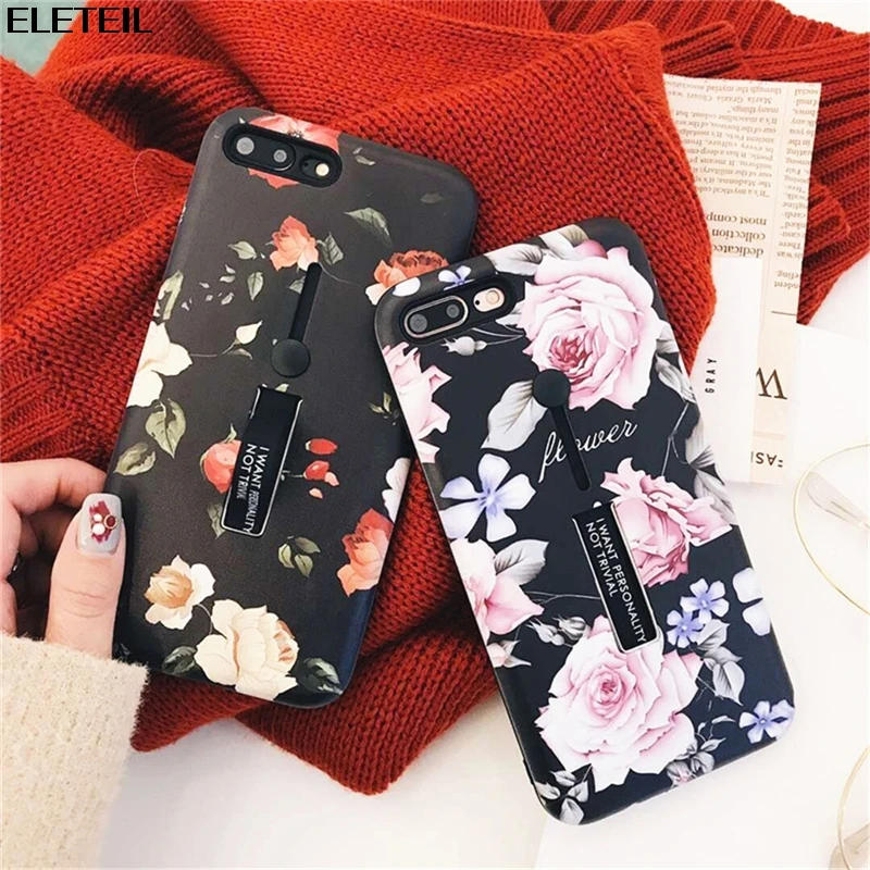 Для iPhone 6 6s 7 8 Plus X XS XR MAX роскошный цветок декор Мягкий силиконовый с кольцом для