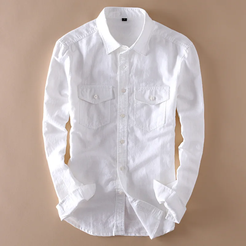 Alion Mens Long-Sleeve Solid Linen Cotton Button Down Shirt Casual Dress Shirts