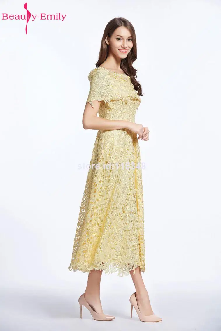 Beauty Emily Fairy like light yellow Evening Dress A-line Off the Shoulder lace Prom Gown Vestido De Festa Formal Party Dresses