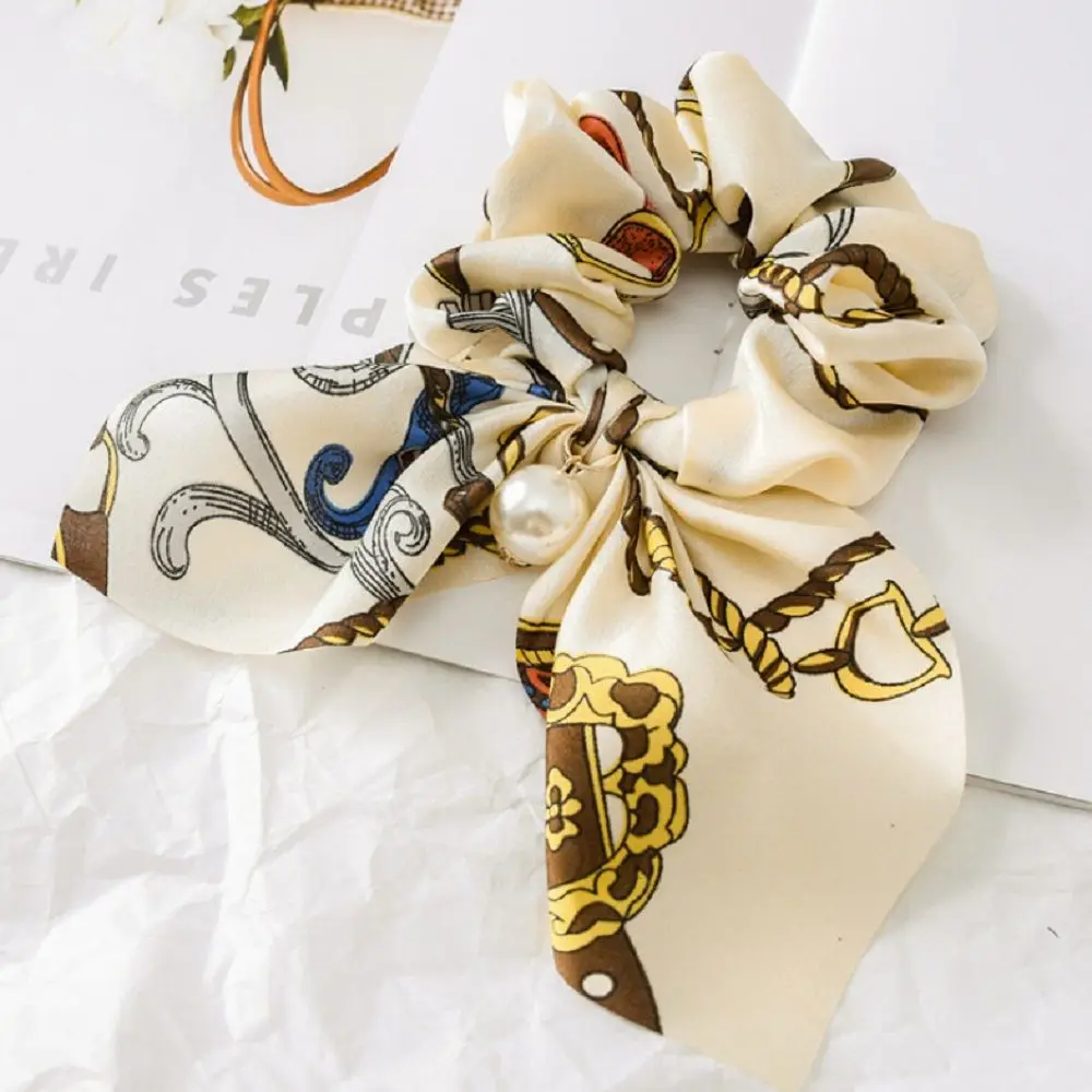 Vintage Women Bowknot Streamers Scrunchies Hair Scarf Ponytail Holder Headband Elastic Hair Ties for Girls Hair Accessories