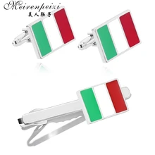 Meirenpeizi Classic Laser Stripe Bussiness Mens Italian flag Cufflinks Tie Clips High Quality Necktie Pin Tie Bars Clip Clasp vintage tie clip necktie feather archor mustache tie clip bar clasp cufflinks for mens gemelos para hombre camisa