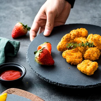 

Creative Rock Plate Black Sushi Simple Pizza Cake Baking Swing Plate Steak good