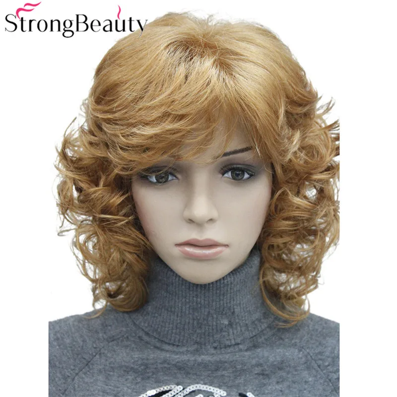 Ceny StrongBeauty średniej krótkie kręcone peruki syntetyczne do włosów dla kobiet blond Black burgundowy wiele kolorów do wyboru