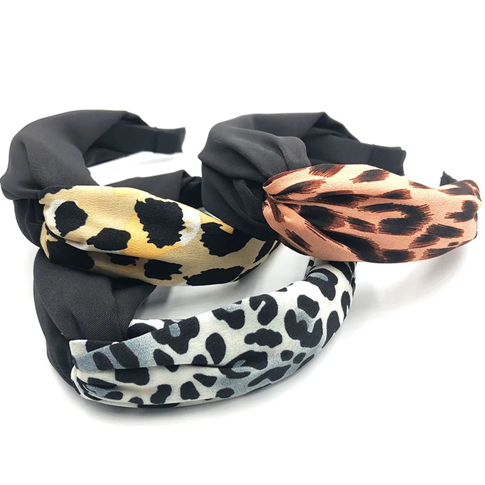

2019 Leopard Solid Color Cross Knot Hairband Headband Turban for Women Lady Wide Hair Hoop Bezel Hair Accessories Ornament