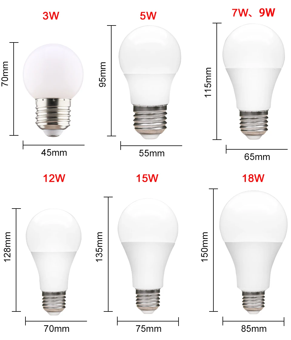 Bombilla LED E27 220 V 85-265 V 110 V bombilla de luz Real potencia 3 W 5 W 7 w 9 w 12 W 15 W 18 W bombilla lámpara LED de alto brillo de la lámpara Bombillas Bombilla LED E27 220 V 85-265 V 110 V bombilla de luz Real potencia 3 W 5 W 7 w 9 w 12 W 15 W 18 W bombilla lámpara LED de alto brillo de la lámpara Bombillas