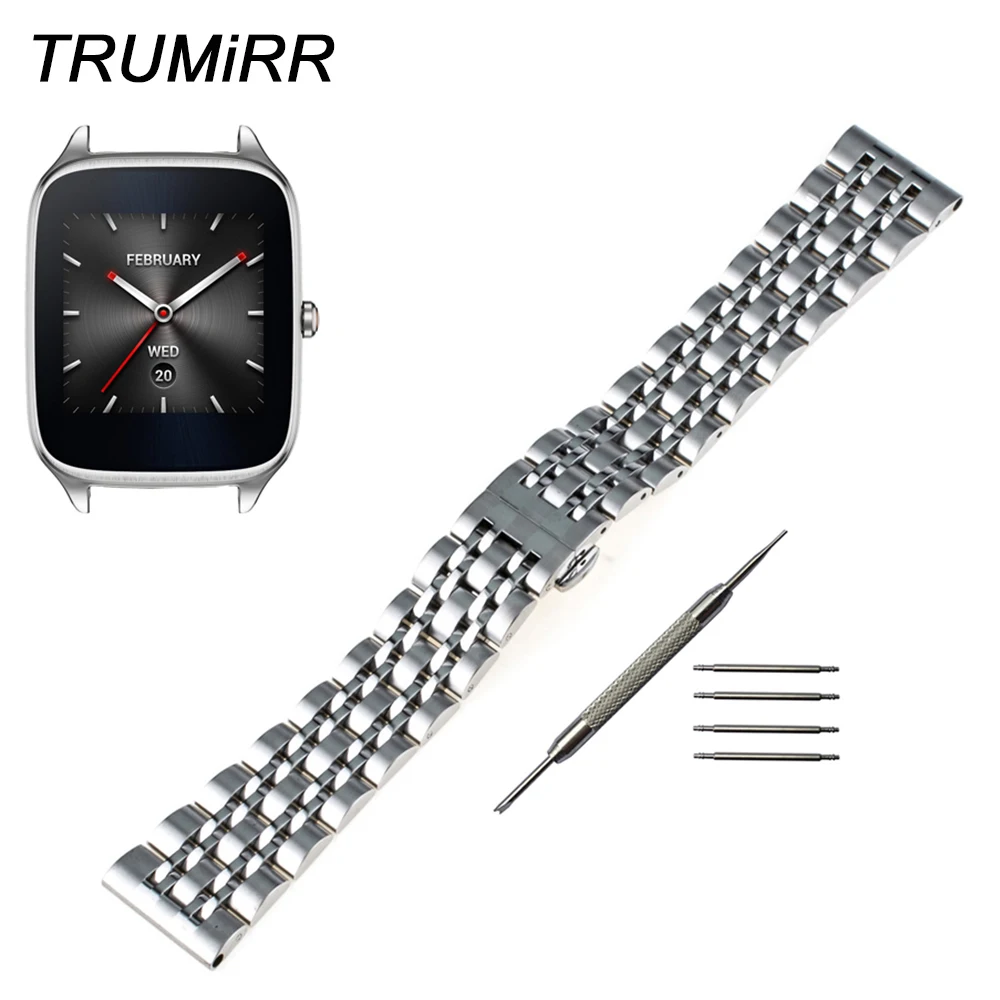 22mm Stainless Steel Watch Band + Tool for Asus ZenWatch 1 2 Men WI500Q WI501Q Butterfly Buckle Strap Bracelet Black Gold Silver | Наручные