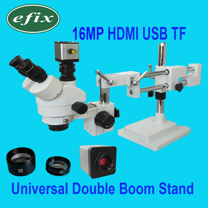 

efix 3.5X-90X Double Boom Stereo Zoom Trinocular Microscope 16MP Camera Objective Lens Microscopio