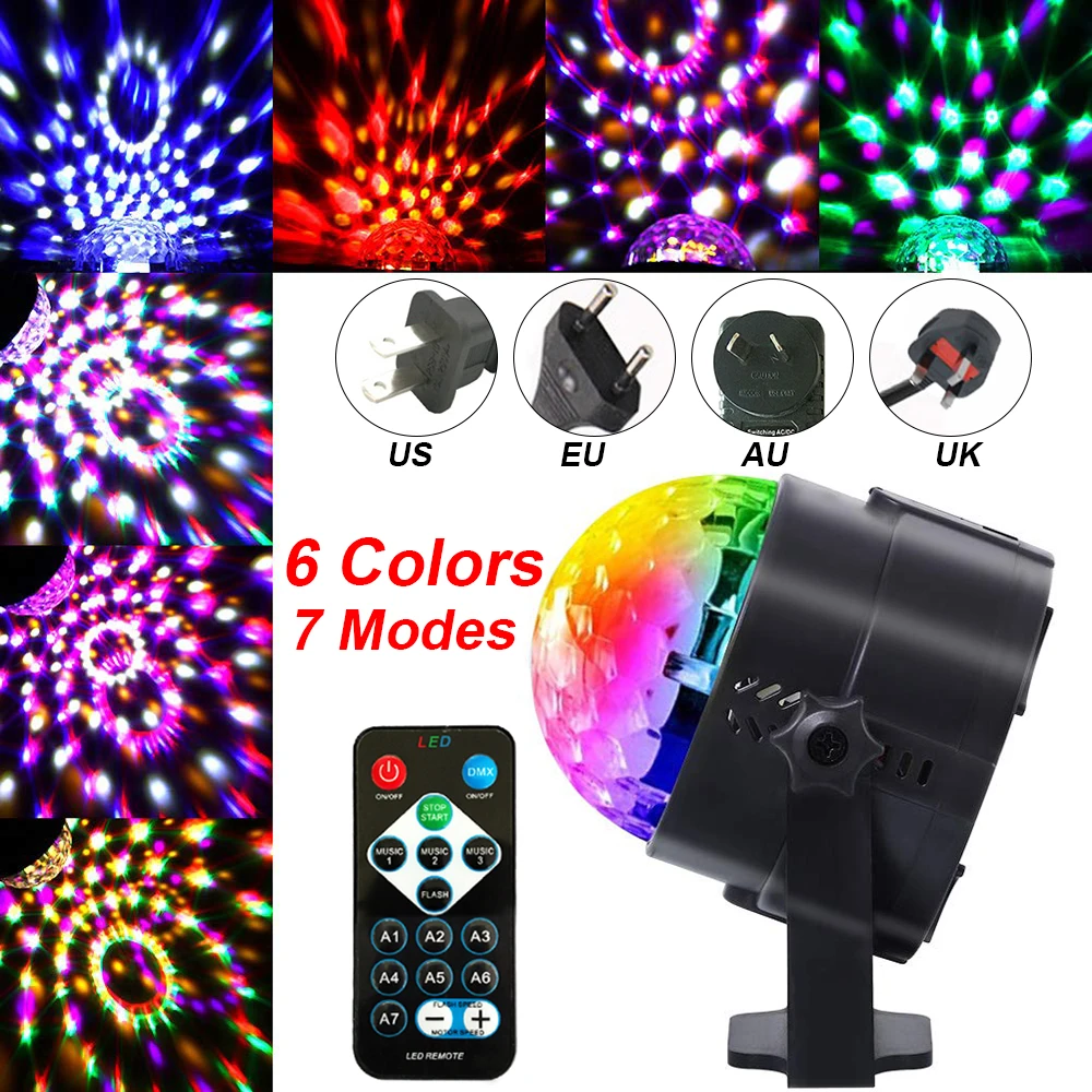 Mini Led Stage Lights Disco Ball Light  Sound Activated Led Party Lights 6 Colors Remote Control Home Entertainment D30
