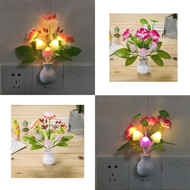 

US Romantic LED Night Light Sensor Plug-in Wall Lamp Home Illumination Mushroom Fungus colorful Light
