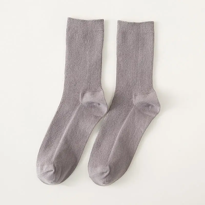 Простые высокие носки в японском и корейском стиле для школьниц, однотонные вязаные хлопковые длинные свободные носки с двойными спицами - Цвет: Pure Gray