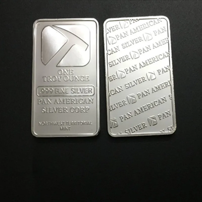 

50 pcs Non magnetic Pan American Hammer bullion bar 1 OZ silver plated ingot badge 50 mm x 28 mm collectible decoration bars
