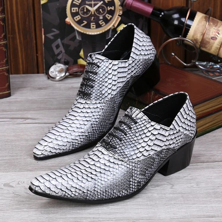 

sapato social masculino spring summer high heels snake skin print oxford shoes for men lace up pointed toe office business shoes