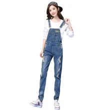 Новое поступление года Для женщин синие джинсы комбинезон с карманами рваные чулок Мотобрюки сладкий Джинсы для женщин Комбинезоны для женщин для Обувь для девочек Размеры XS-XL