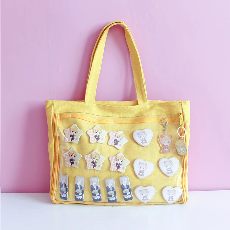 Japanese Wego Ita Bag Kawaii Transparent Window Canvas Handbag, Shoulder Bag with Candy Colors, Cute Kawaii Itabag image 4