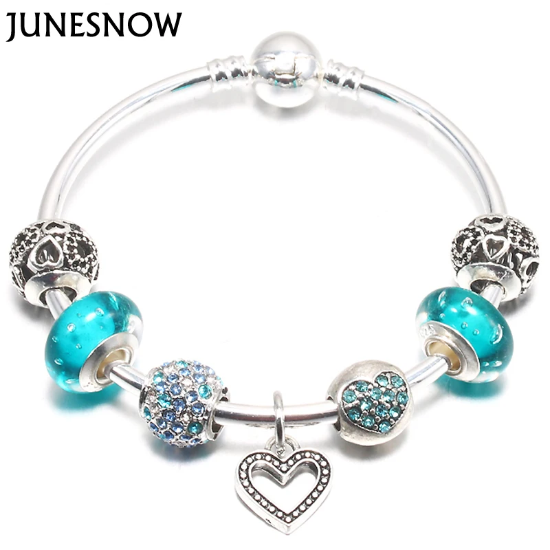 

Aliexpress Hot Silver Plated Heart Charm Bangle for Fashion DIY 3 Color Bead Fit charm Bracelet Jewelry lovers Gift for Wome