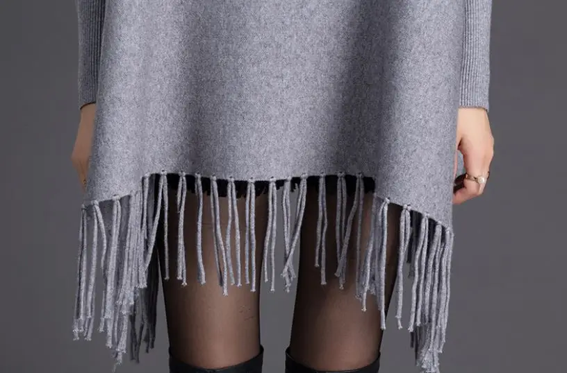 Женская мода новая Банкетная накидкой пальто с кисточками свободные Высокий воротник утолщенный свитер вне свитер