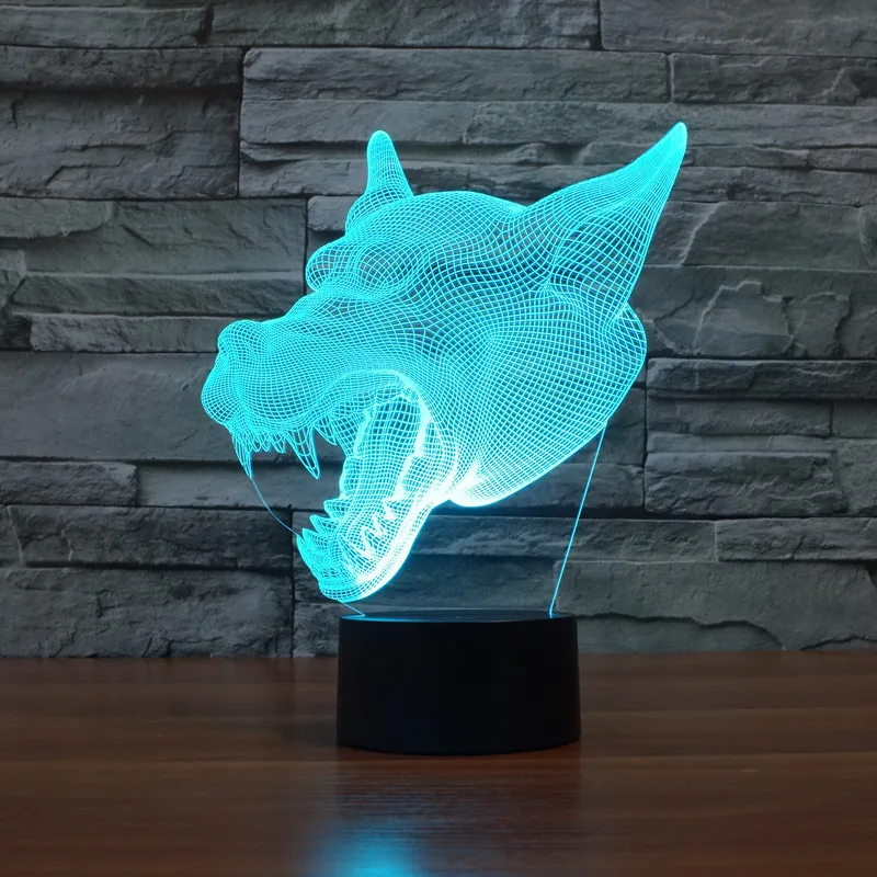 

3D Atmosphere lamp 7 Color Changing Visual illusion LED Decor Lamp Wolf Head Home Table Decoration for Child Gift