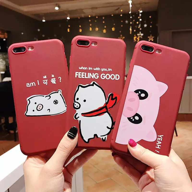 

For iPhone X XR XSMax Cases Cute Naughty Feeling Good Pig Soft TPU Silicone Shell For iPhone 6 6S 7 8 Plus Cover Capa Coque Case