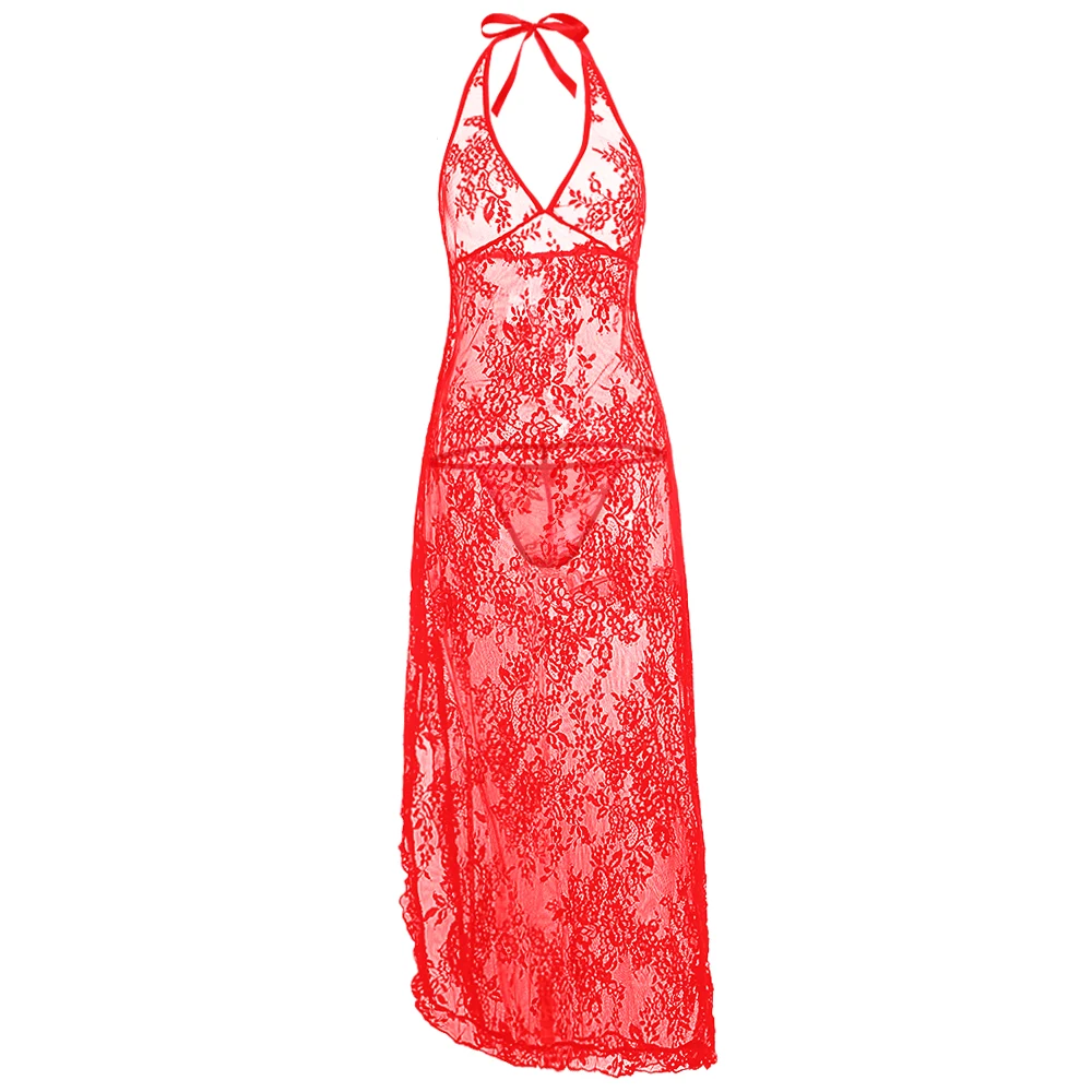 Романтическое прозрачное сексуальное кружевное белье с цветочным рисунком, длинное прозрачное кружевное белье, сексуальный разрез, открытая Пижама на лямках, S-6XL