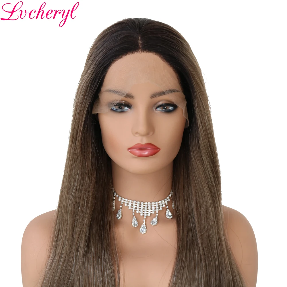 Lvcheryl Модный ручной вязки темные корни для коричневого изюминка Высокая температура волокна волос синтетические волосы на кружеве парики для красоты