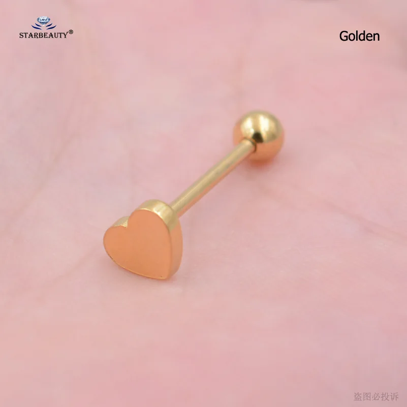 Starbeauty 1 шт. новые кольца для пирсинга языка сердца наконечник из медицинской стали кольцо спираль заводской пирсинг серьги ювелирные изделия для тела - Окраска металла: Golden
