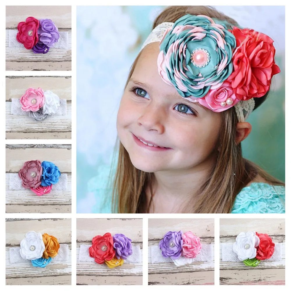 FD014 Lace Baby Headband Chic Flower Girls Headband Flowers Flower