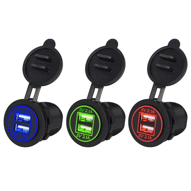 

Led Light Blue Red Green DC 12V/ 24V Dual 4.2A Power Outlet 2 Ports Car Usb Charger For phone Car Boat Marine Mobile