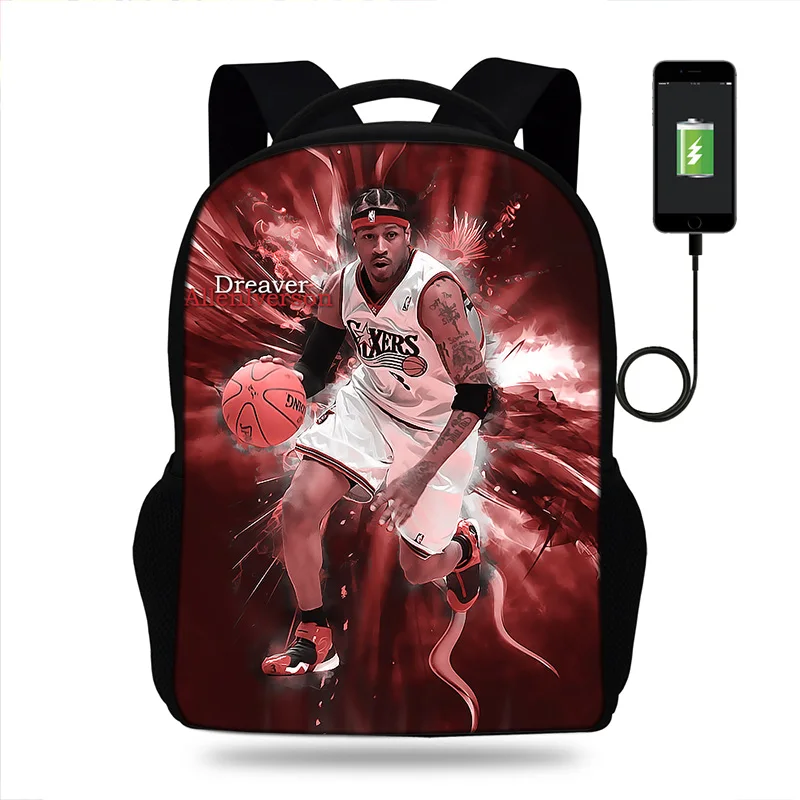 

New Iverson School bags Orthopedic Backpacks USB Charge backpack Allen Iverson backpack Laptop Women Men Male Travel backpack