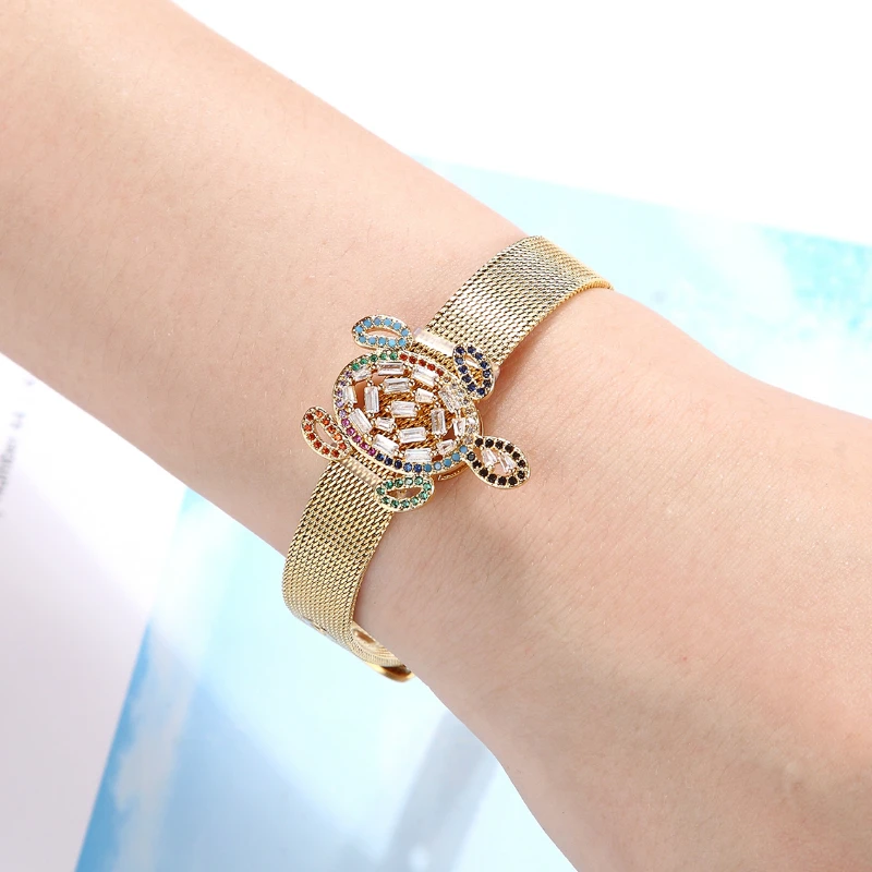 

5Pcs Micro Pave Cubic Zirconia Turtle/steel Charm Connector Copper Zircon Accessories Stainless Steel Watch Belt Bracelets