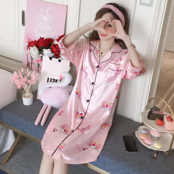 Silka Surplus женское летнее нижнее белье и пижама ночная шелковая ночная сорочка мягкая свободная ночная рубашка размера плюс 5XL Пижама - Цвет: pink panther