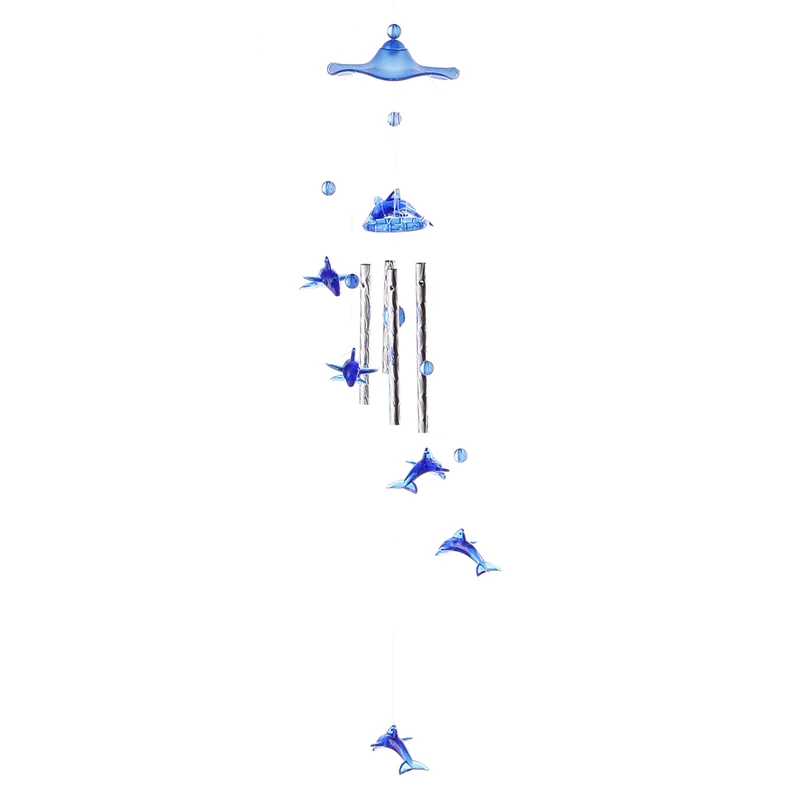 Декор для дома и сада синий Дельфин Пластик кристалл 4 металлические трубы wind chime#76466
