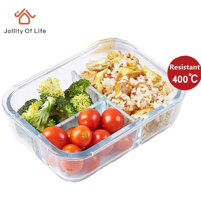 Three Compartments Microwavable Leakproof Lunch Box, Transparent