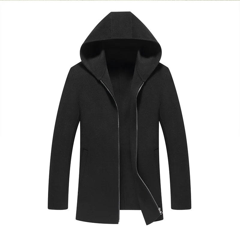 Fashion Black Hooded Wool Coat Men 2018 Brand New Breasted Mens Winter ...