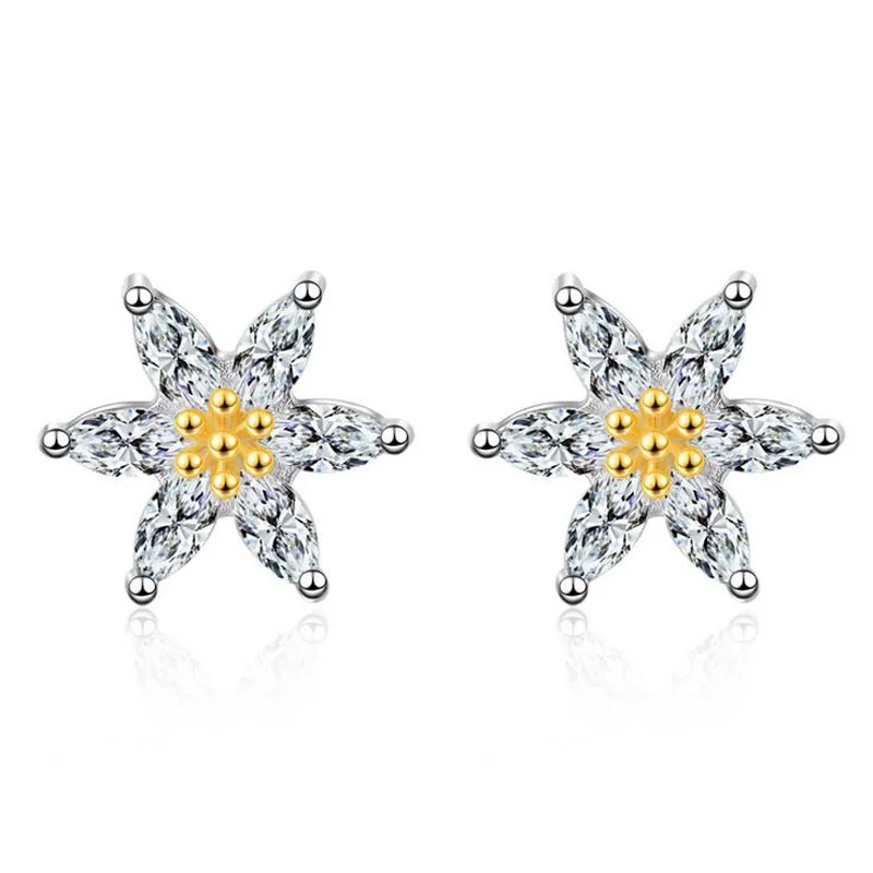 

Fashion 925 Sterling Silver Clear Crystal Cute Flower Daisy Stud Earring For Kids Children Girls Women Earring Gift Jewelry
