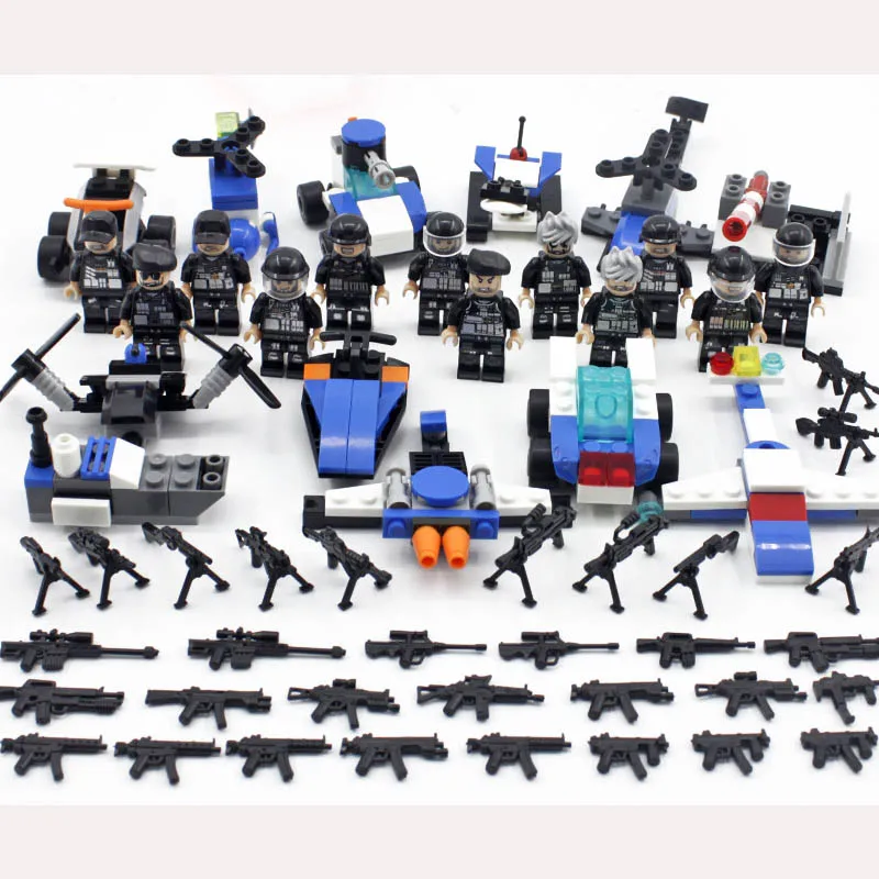 12 IN 1Compatible LegoINGlys Special Forces Military SWAT City Police Minifigure Storm Weapons Building Blocks Figures Toys