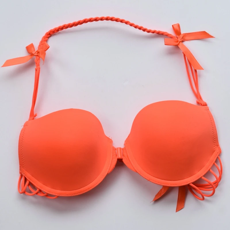 

Japanese Cute Girls Beauty Back Bra Inner Cotton Front Closure Solid Color Simple Smooth Face Halter Bras Thin above Thick Under