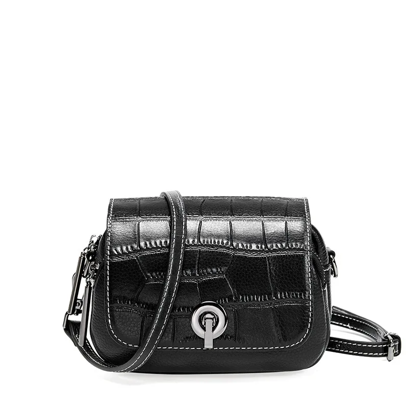 QIAOBAO модная женская сумка из крокодиловой кожи, дизайнерские сумки из воловьей кожи, женские сумки, сумки через плечо для девочек - Цвет: Черный