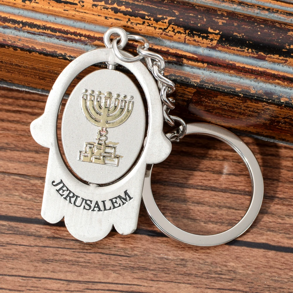 

Vicney Israel Jerusalem Hamsa Hand Keychain Ethnic Rotatable Keyring Key Chain For Key