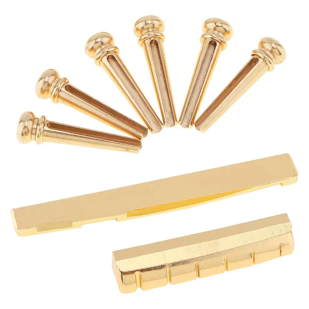 Buy 6pcs Golden Brass Bridge Pins + Bridge Nut Saddle