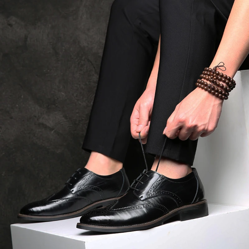 Misalwa/Роскошные Мужские броги размера плюс 38-48, кожаные оксфорды, свадебные, офисные, деловые, официальные Мужские модельные туфли на плоской подошве, Прямая поставка - Цвет: CL5 Black