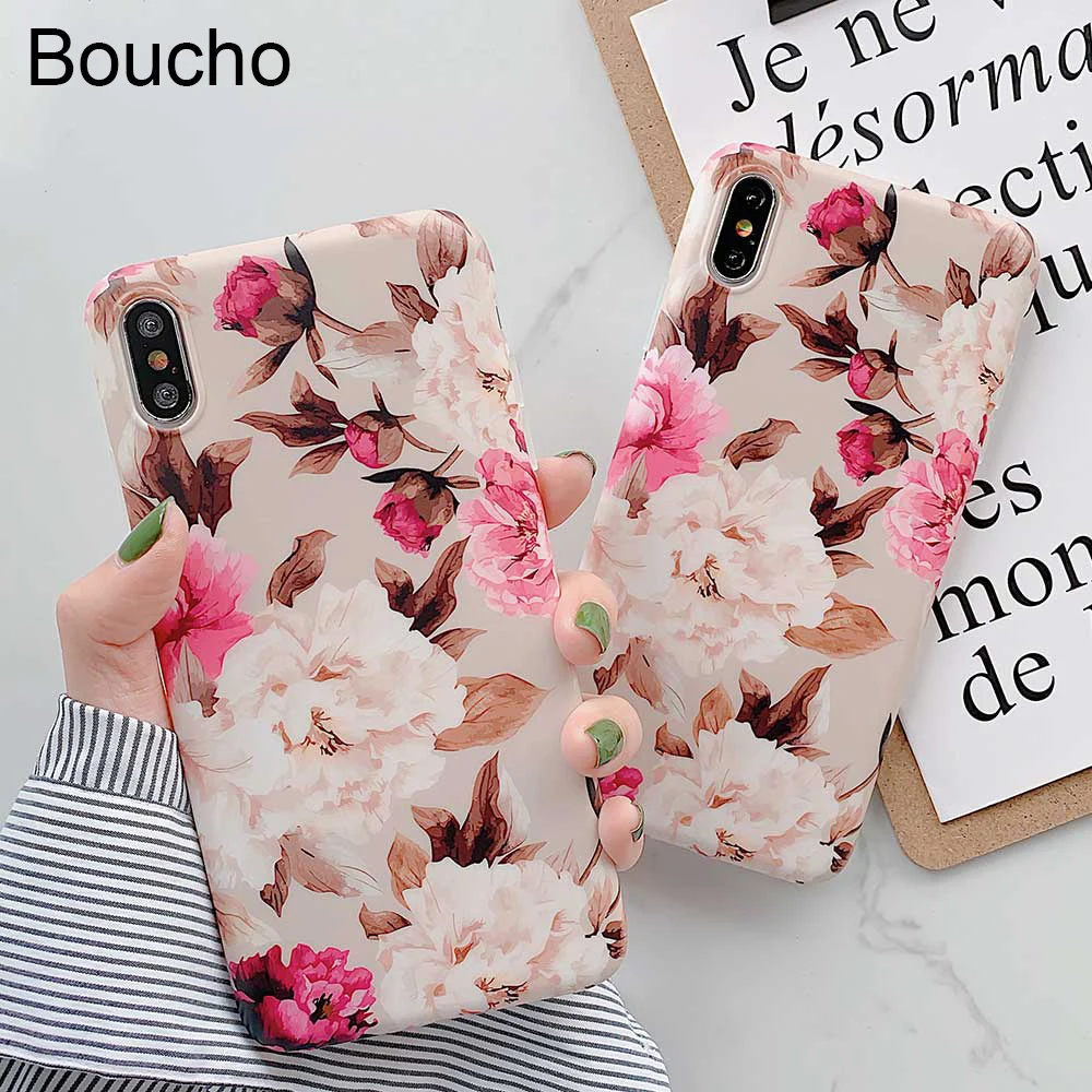 

Boucho Vintage Rose Flower Petals Phone Case For iphone X XS MAX XR Soft Silicone Abstract Case For iphone 8 7 6 6s plus Cover
