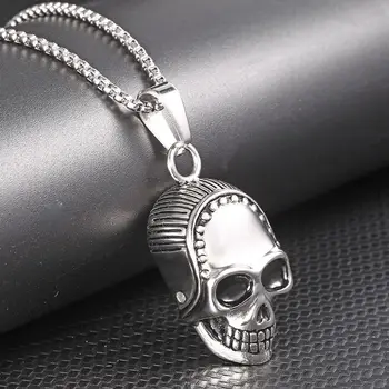 

Retro Punk Accessories Cool Skull Pendant Men's Necklace European and American Titanium Steel New Polished Sweater Chain LP1622