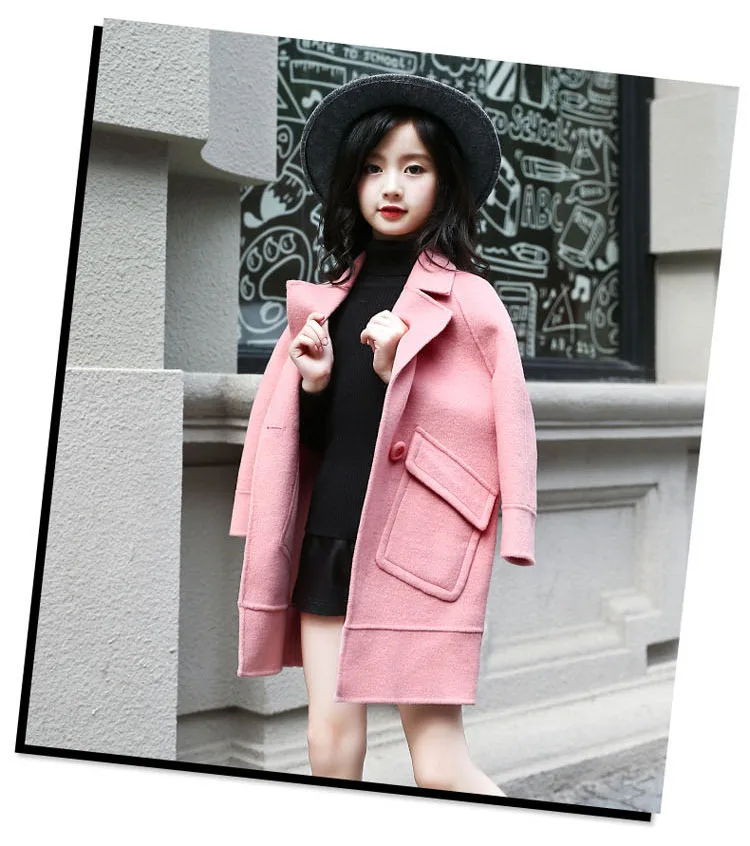 2017 winter girls coat long with pocket thick kids wool jackets big girl outerwear trench coats grey pink red children clothing 5 6 7 8 9 10 11 12 13 14 15 years little teenage big girls  winter coat girl 2017 girl clothes winter 2017 12  (1