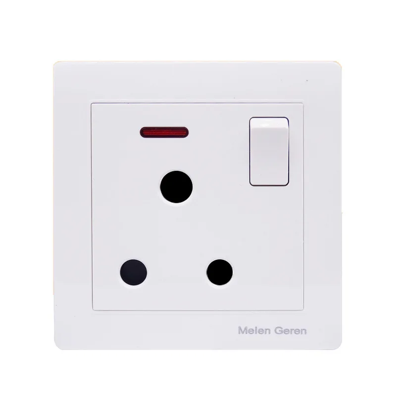 

15A India South African Standard Switch Socket Push Button with Led Indicator Wall Power Outlet Acrylic Panel AC 220V 86*86mm
