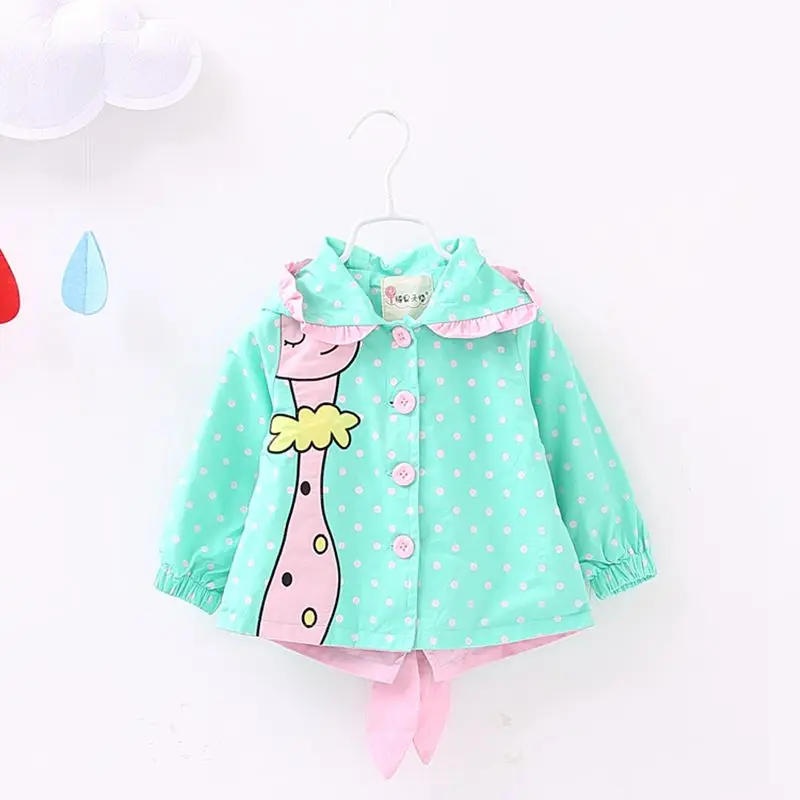 

Spring Autumn Baby Coat Outwear Kids Outerwear Clothes Infant Girl Hooded Cartoon Dot Cardigan Coat Children Windbreaker Jacket