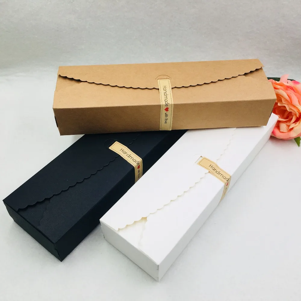 50 шт./лот длинный тип бумага для упаковки коробка черный белый коричневая Подарочная коробка для упаковки цветов/торта/конфет 23x7x4 см+ Бесплатные наклейки